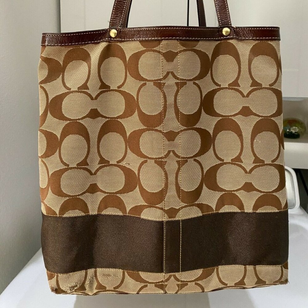 Coach Brown Signature Canvas Tote